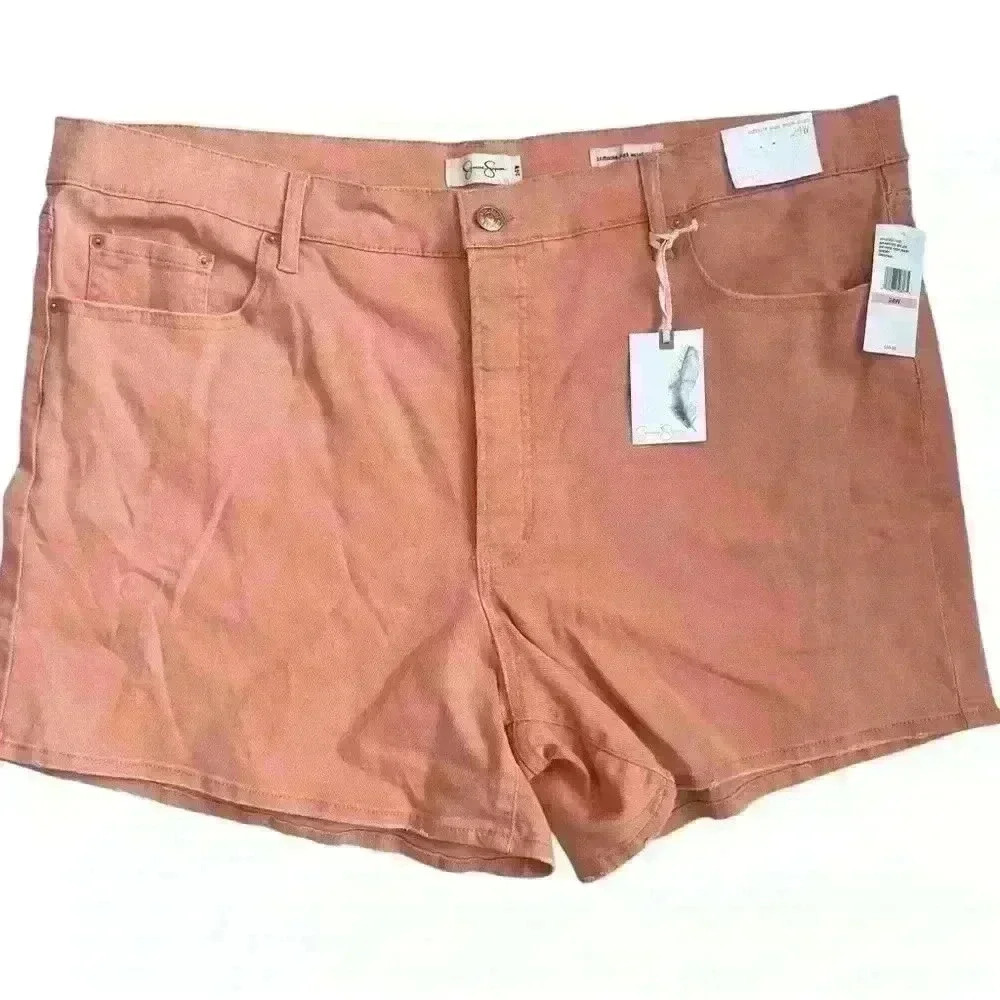 JESSICA SIMPSON Button Fly Infinite High‎ Waist Short Plus Size 24W coral NWT